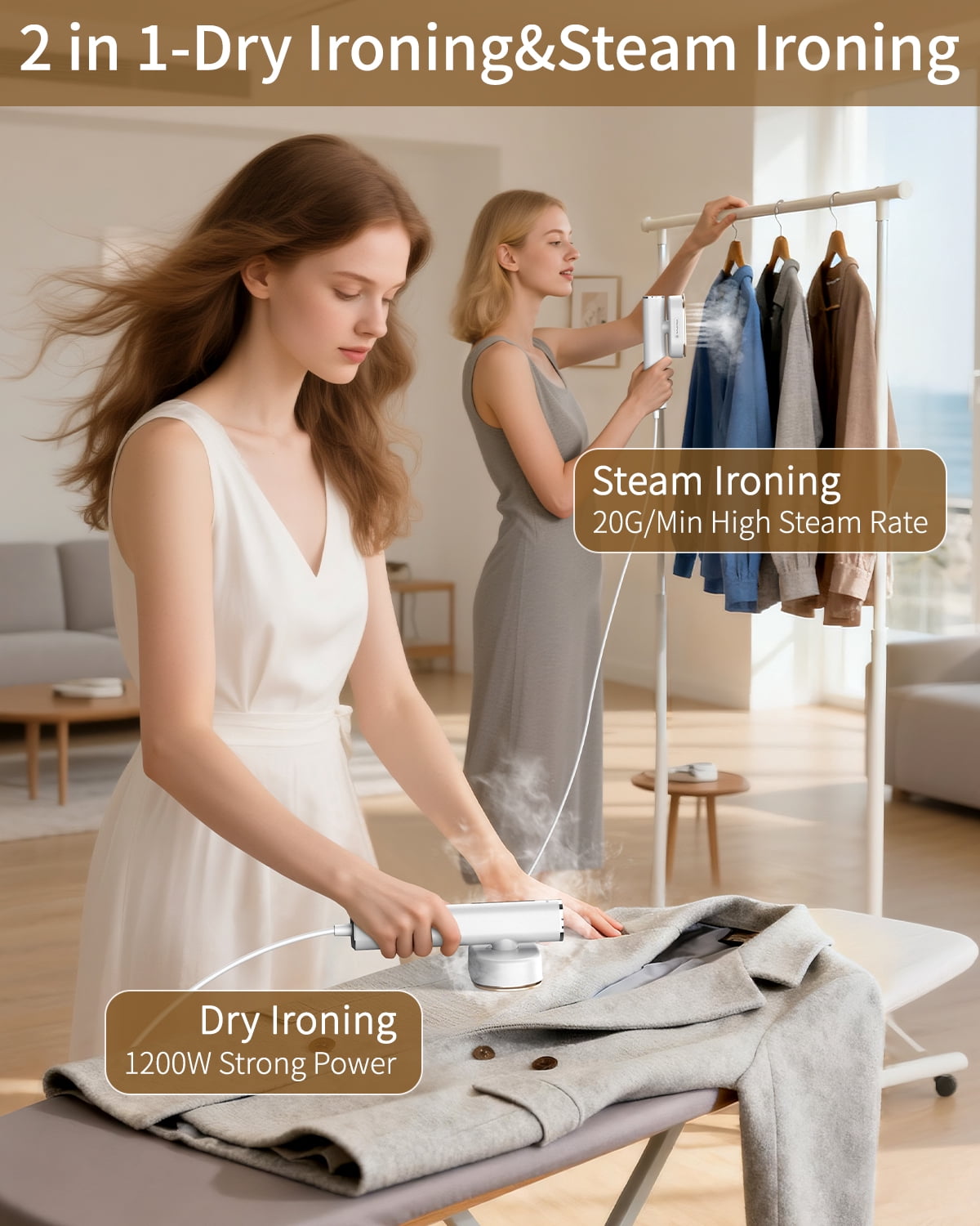 Hulmay Travel Steamer for Clothes, 1200W Portable Steam & Iron 2 in 1, 15s Heat-up, Handheld Garment Steamers for Travel Home Office (110-120V)