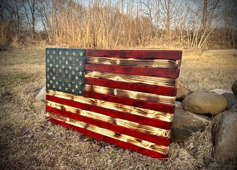 Handmade Rustic Wooden American Flag 36 x 18 Inch
