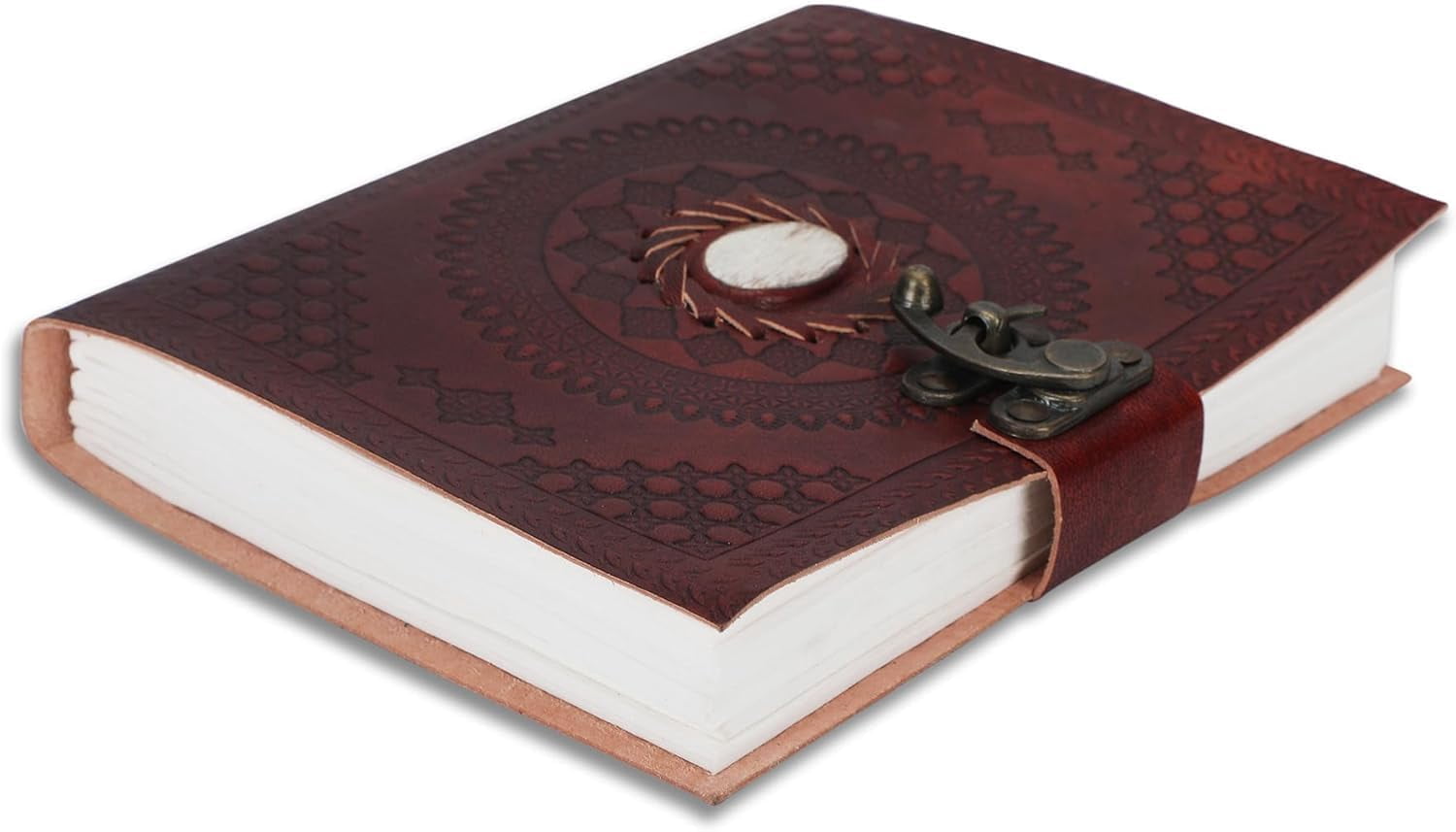 Handmade Leather Journal Vintage Wine Diary with Brass Clasp Non-Refillable Notebook for Writing Sketching Daily Notes Men Women
