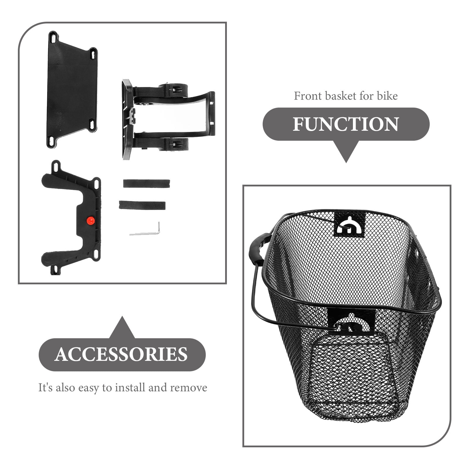 FOMIYES Back to School Front Basket Attachment for Bicycle Large Bike Basket Detachable Metal Black 1 Set