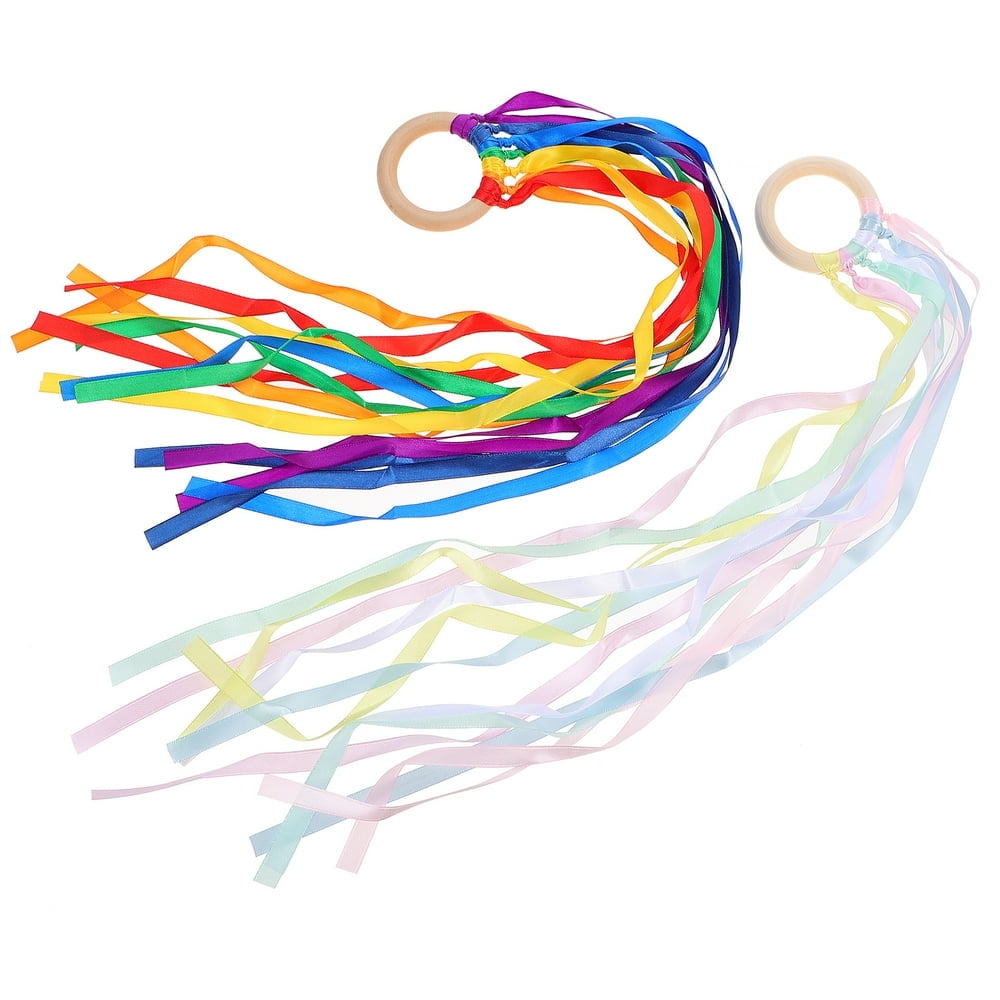 EIMELI children hand-held kites 2pcs Rainbow Hand Kite Dancing Ribbon Streamer Sensory Toys with Bracelet Ring(19.69X2.36X0.39Inch)