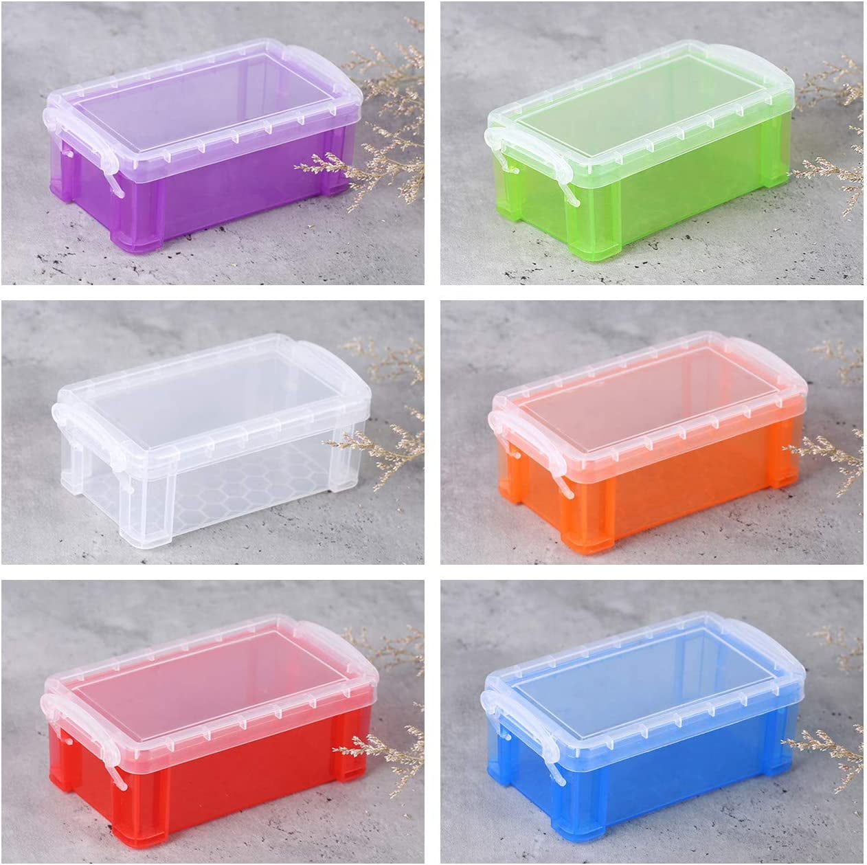 YANSION 6 Pack Small Plastic Box, 5.3x2.3x1.5 Stackable Mini Plastic  Storage Box with Lid, Clear Plastic Organizer Container for Jewelry Beads