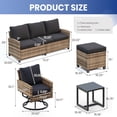 thumbnail image 2 of 6 Pieces Outdoor Swivel Patio Furniture Set, Wicker Sectional Couch Conversations Sets Rattan Sofa with 360° Swivel Rocking Chairs for Porch Backyard Garden-Yellow, 2 of 8