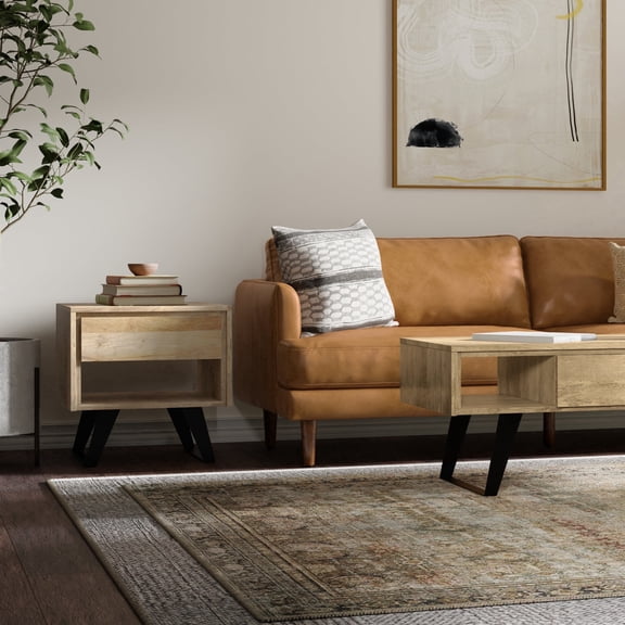 Simpli Home Lowry Solid Wood & Metal End Side Table in Natural/Black