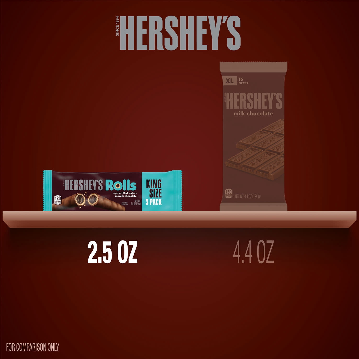 Hershey's Rolls Milk Chocolate Wafer King Size, Candy Pack, 2.5 Oz
