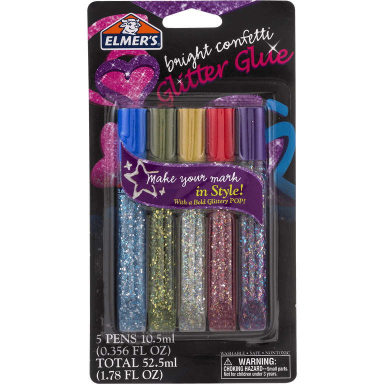 Elmer's Washable Glitter Glue Pens, Pack of 5 Pens, Bright Confetti Glitter  Colors (E653)