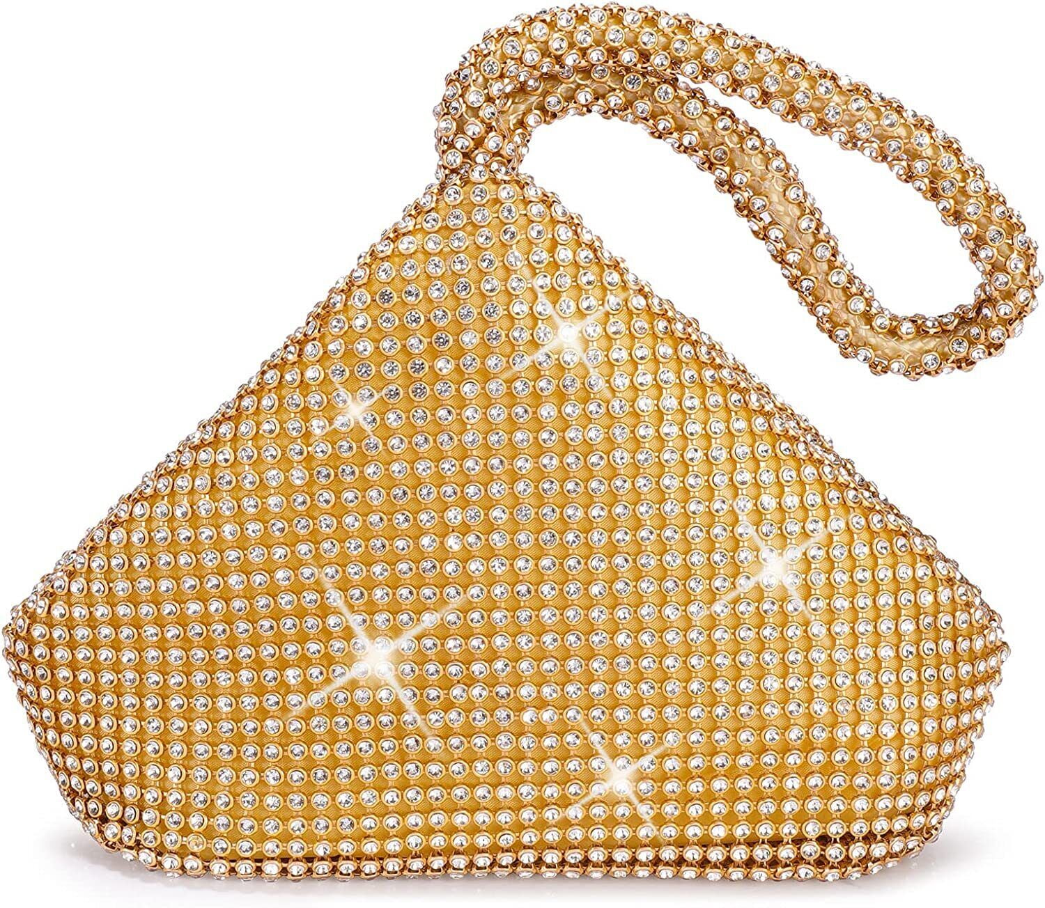 Designer Yellow Rhinestone Diamond Evening Clutch Bag Fashion Gold