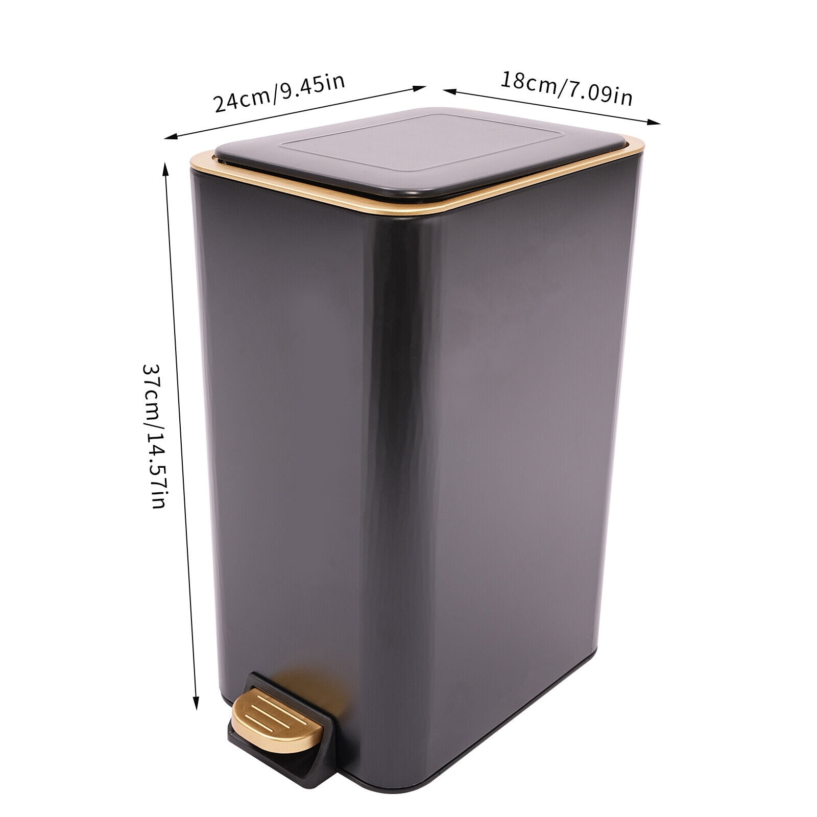 DENEST 12L Step Trash Bin with Lid, Black, Non-slip Footrest Design, Carbon Steel Trash Can for Bathroom, Kitchen