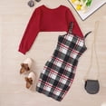 thumbnail image 3 of Gyratedream Little Big Girl 2 Piece Outfits Long Sleeve Crop Top and Cartoon Print Dress Set, 3 of 9