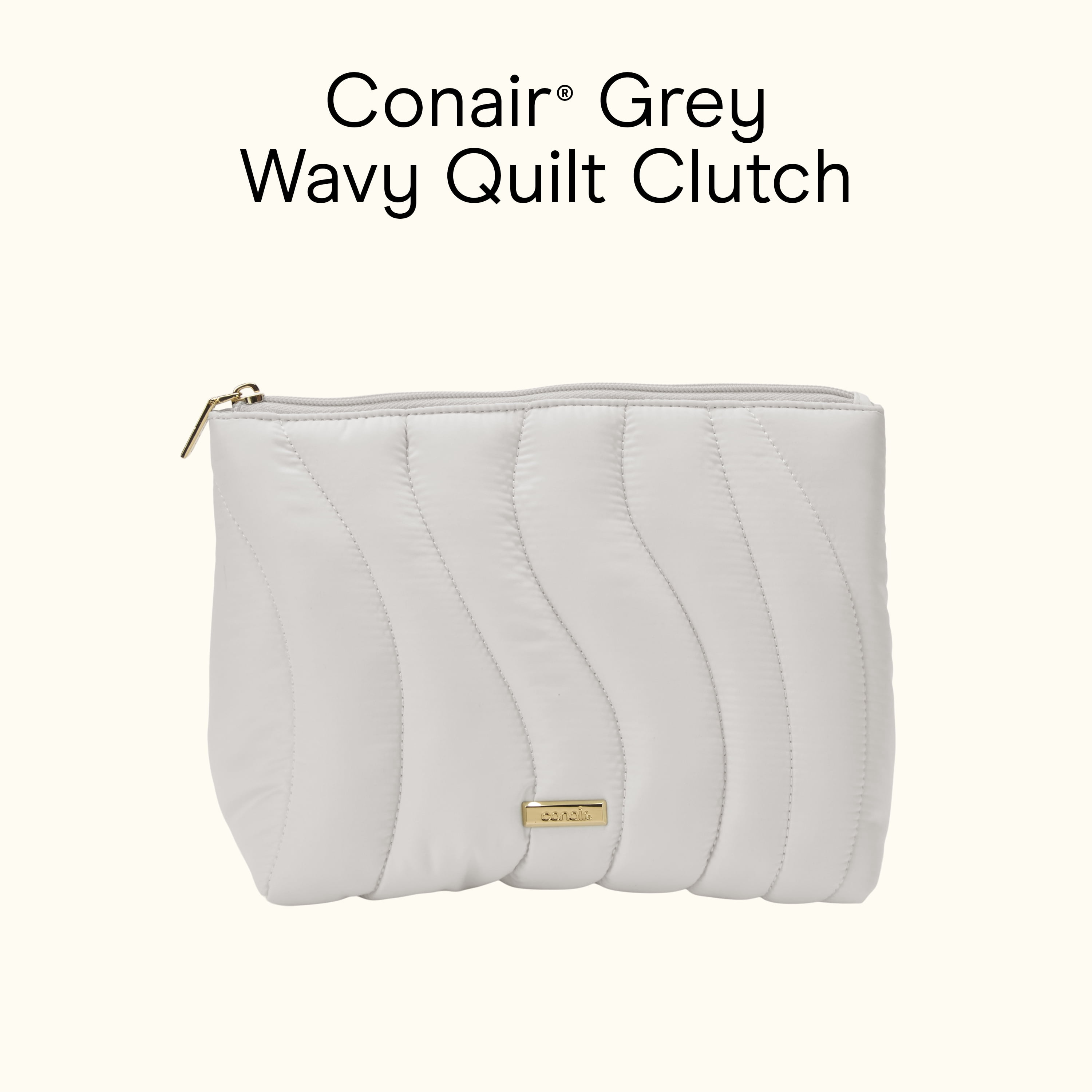 Conair Gray Wavy Quilted Clutch, Travel-Ready Beauty Organizer with Modern Texture, 1 Count
