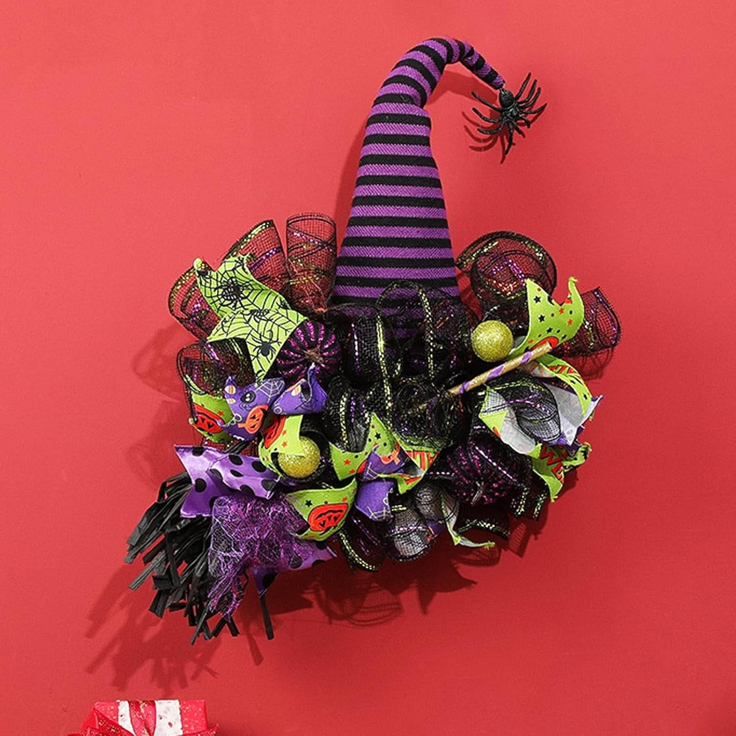 Clearance! Halloween Witch Hat Wreaths For Front Door Purple