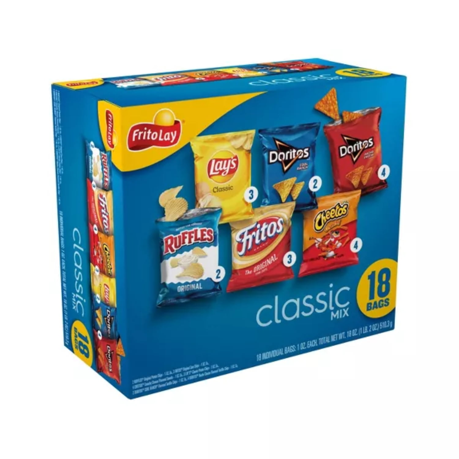 (2 pack) Frito Lay Snacks Classic Mix Variety 1 oz, 18 Count, Cardboard Box