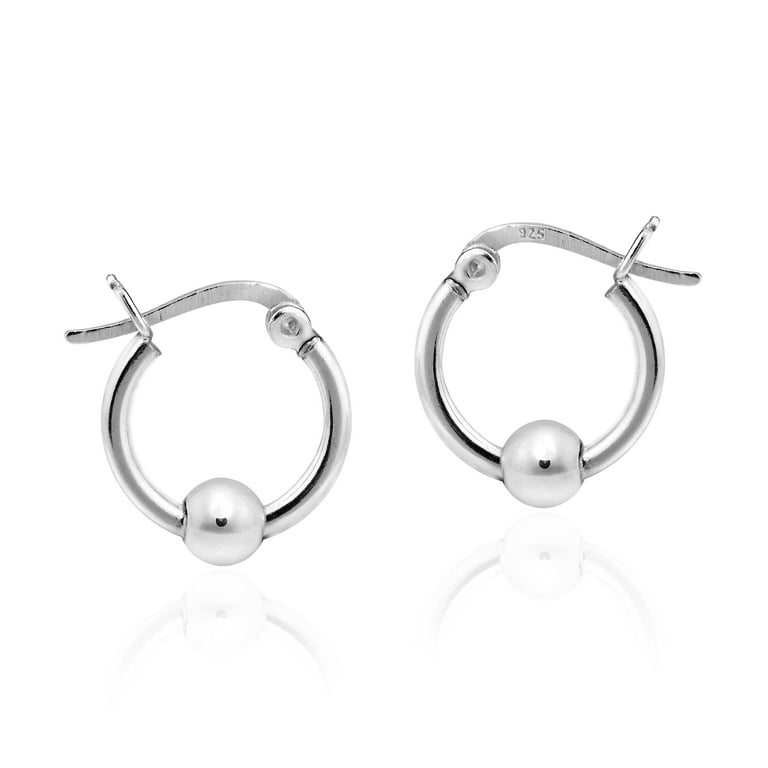 Small silver hoop earrings with ball deals
