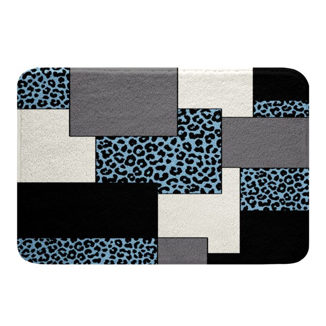 YST Mid Century Modern 16"x24" inch Bathroom Rug,Geometric Striped Bath Mat for Bathtubs,Black White Blue Doormats Floor Mat,Abstract Cheetah Non Slip Bath Rug
