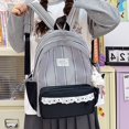 thumbnail image 7 of Plaid Patchwork Backpack, Lace Trim School Backpack with Side Bowknots, Spacious Bag with Multi-Compartment for Travel Shopping (Black), 7 of 7