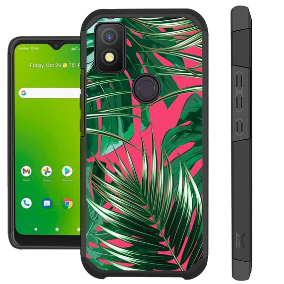 Compatible with Cricket Icon 4 Hybrid Fusion Guard Phone Case Cover (Pink Tropical Leaf)
