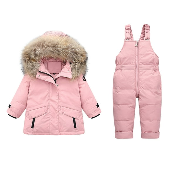 ZCFZJW Baby Boys Girls Snowsuit Toddler Winter Outfit Sets Kids Hooded Thickened Puffer Down Jacket Coat and Ski Bib Pants Two Pieces Ski Suit(Pink,4-5 Years)