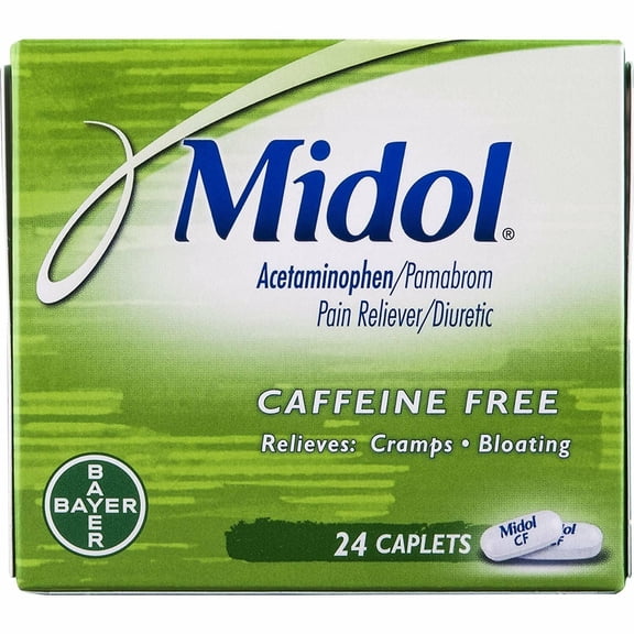 Midol, Caffeine Free, Menstrual Period Symptoms Relief Including Premenstrual Cramps, Pain, Headache, and Bloating, For Teens and Adults, Caplets, 24 Count