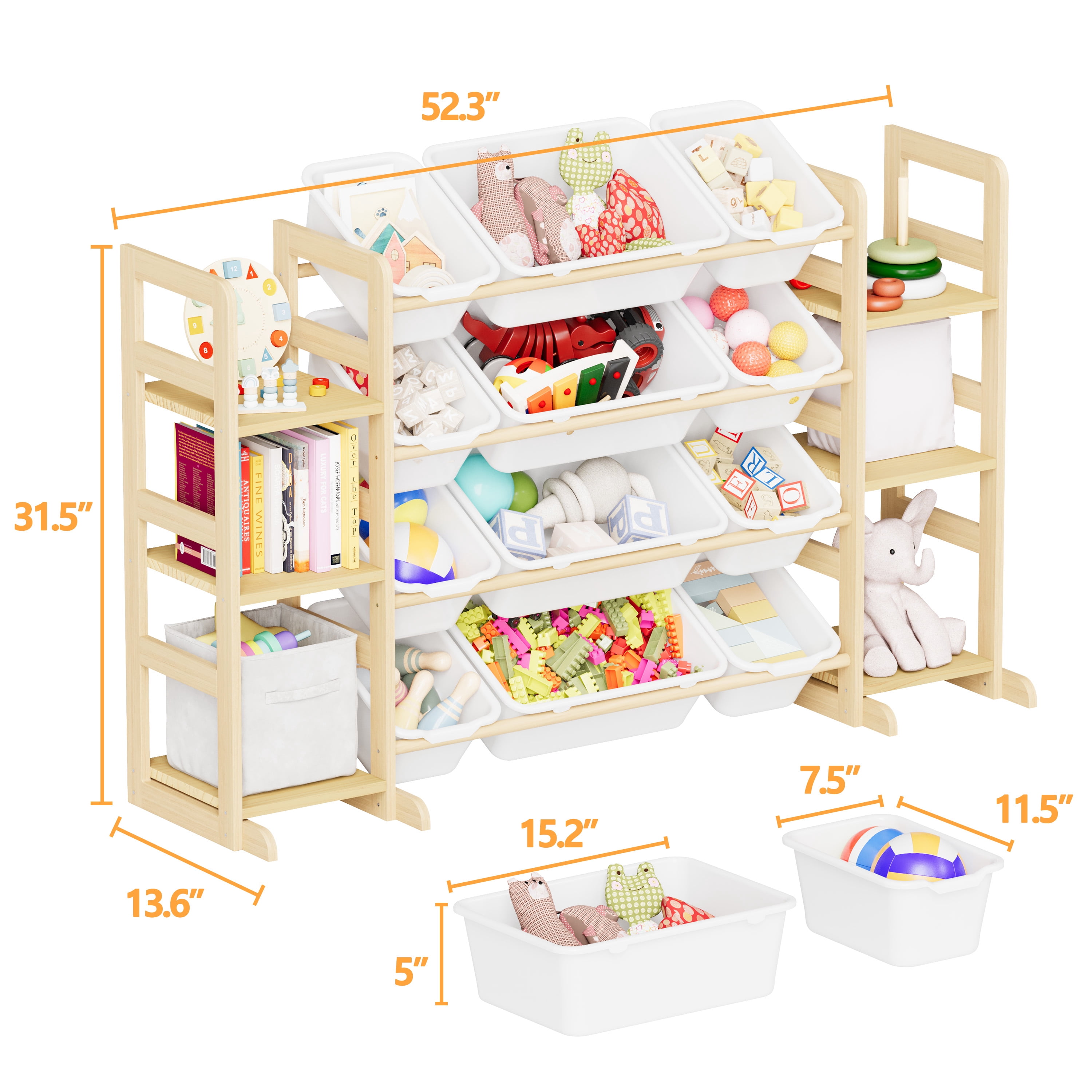 SpaceAid Toy Storage Organizer, Kids Bookshelf and Bookcase with 6 Shelves and 12 Bins, White