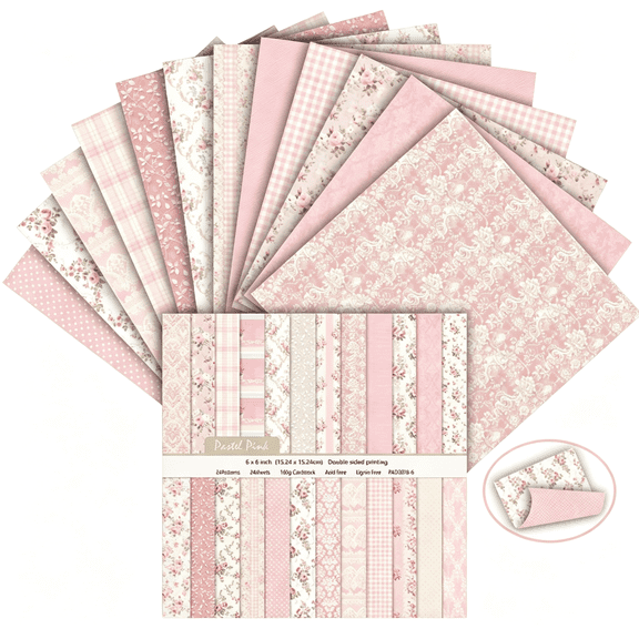 CCOCC Scrapbook Paper&Scrapbooking Supplies,Pink 6X6 Double-Sided Patterned Cardstock Pad,Shabby Chic Craft Sheets for Junk Journaling,Card Making&Scrap Book,24 Sheets
