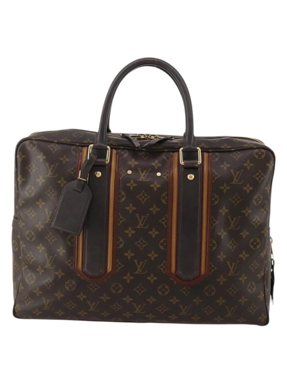 Pre-Owned Louis Vuitton Bequia Porte Document Geant Monogram Canvas With Leather Brown Canvas Briefcase Bag