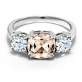 thumbnail image 2 of Gem Stone King 925 Sterling Silver Peach Morganite and White Zirconia 3 Stone Engagement Ring for Women (3.38 Cttw, Gemstone October Birthstone, Cushion 8MM, Size 8), 2 of 5