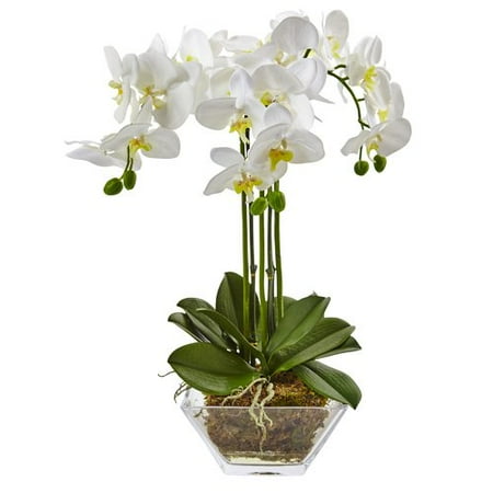 - Nearly Natural Triple Phalaenopsis Orchid Floral Arrangements in Decorative Vase