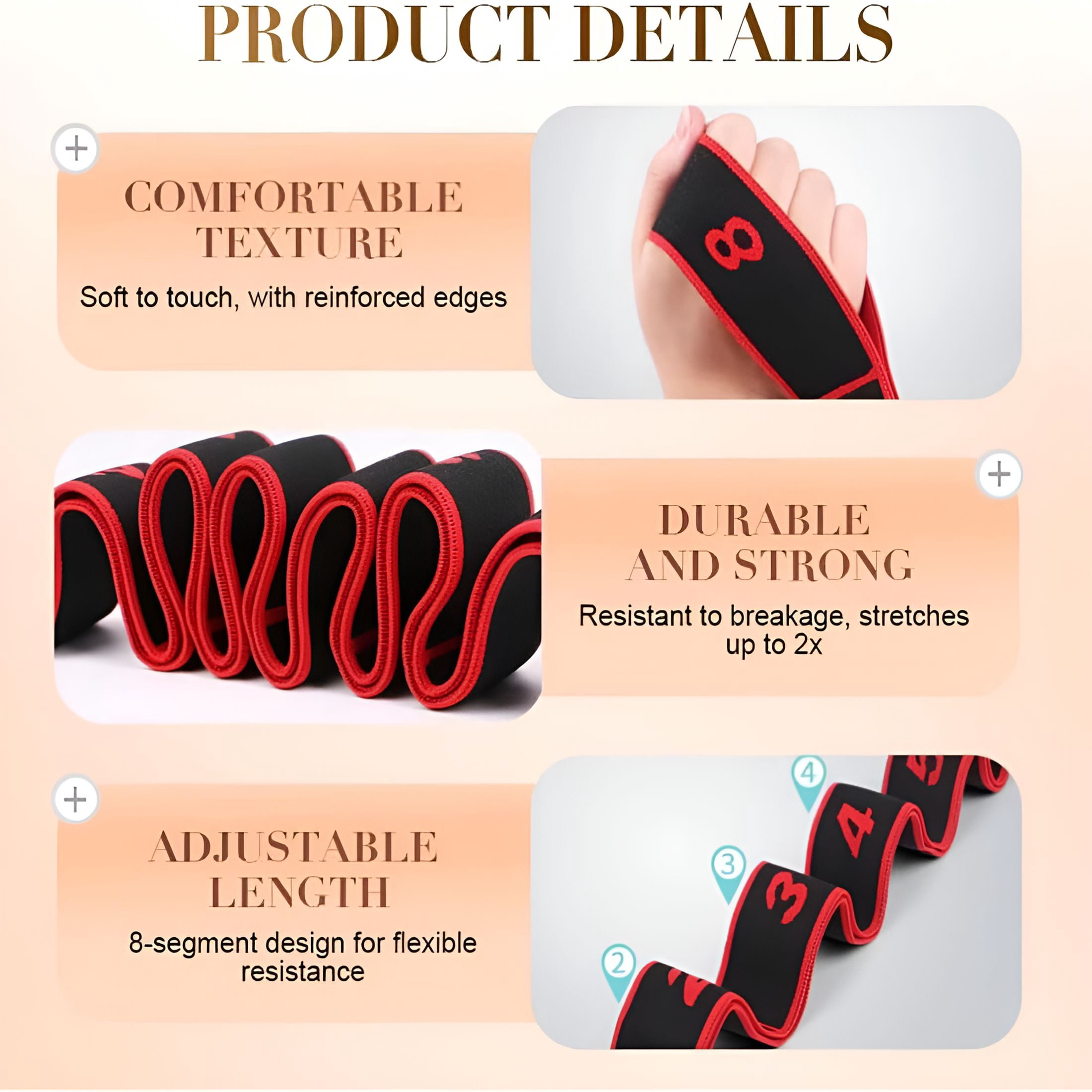 BESTSKY Numbered Resistance Band for Seniors,Fitness Resistance Band for Stretching and Yoga,8 Section Number Elastic Stretch Strap,With Hand Grippers,For Glutes Legs Training,For Women Men