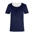thumbnail image 2 of Krdevn Women Contrast Crew Neck Short Sleeve T Shirts Classic Ringer Basic Casual Tops,Navy, 2 of 4