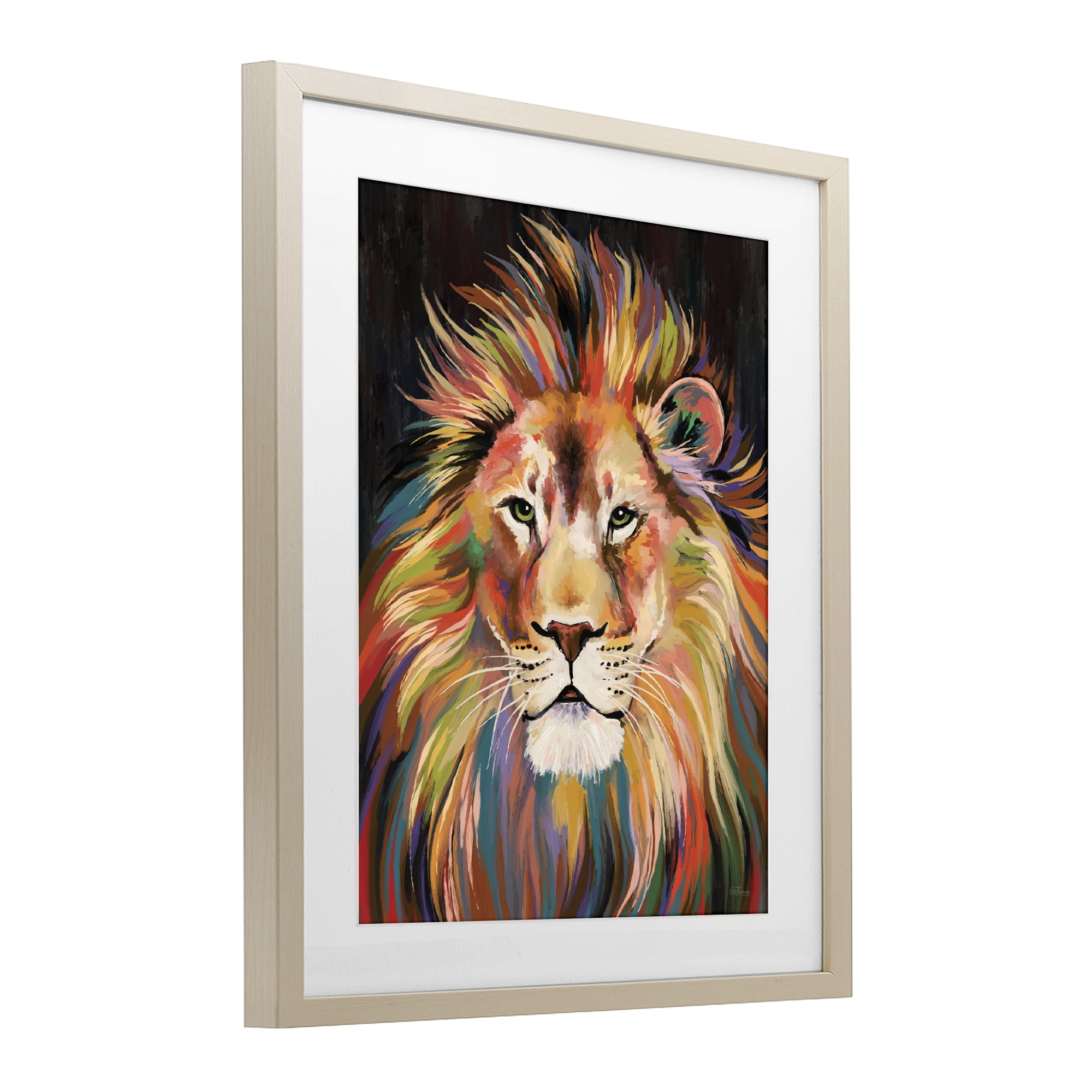 Stupell Industries Vibrant Majestic Rainbow Lion Birch Framed Print Under Glass, design by Cat Thurman Designs