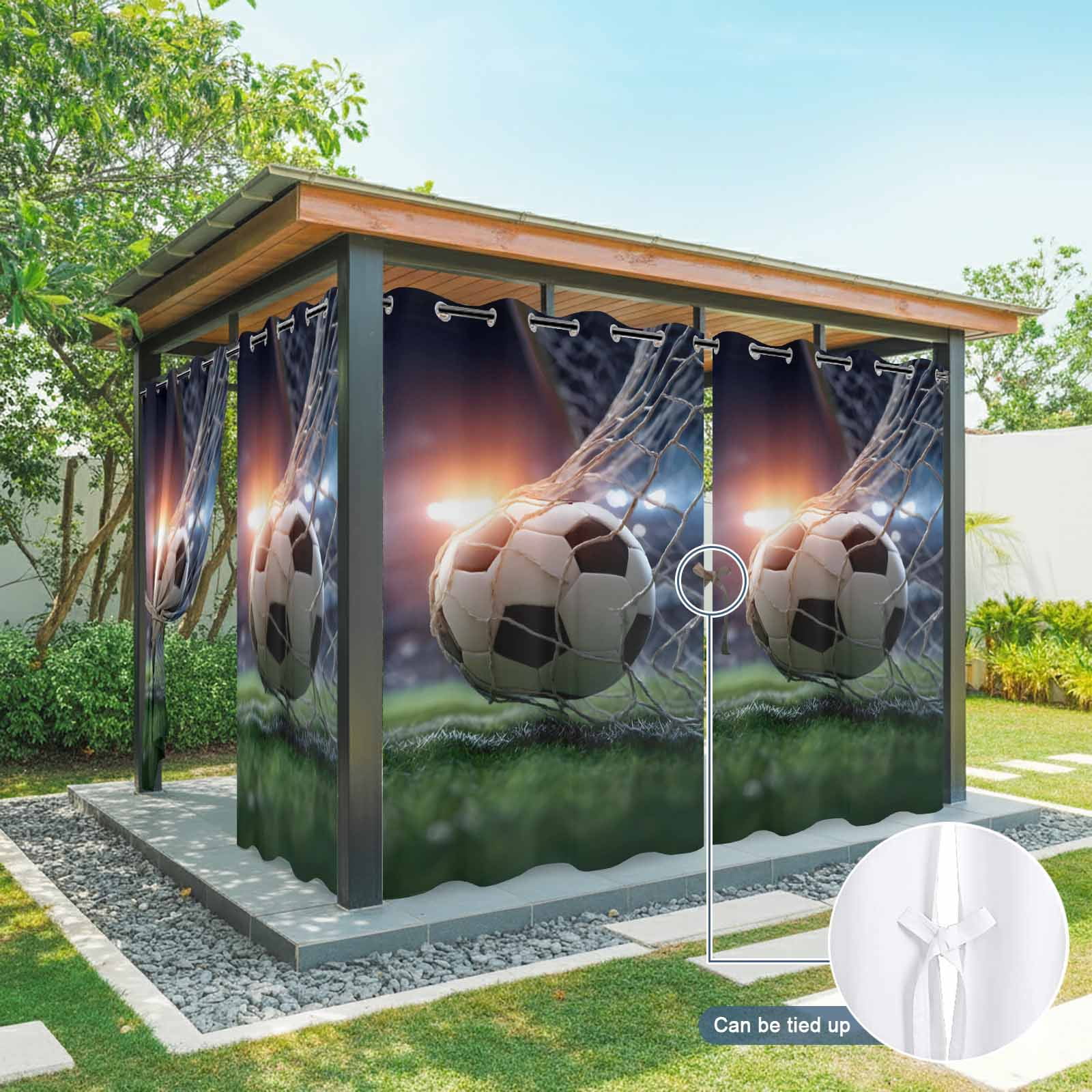 Football Match Outdoor Curtains for Patio, Evening Match Dramatic Realistic Soccer Sport Green Grass Sunshade Privacy Drapes Grommet Waterproof Outside Curtains for Porch Balcony 54"x108", 1 Panel