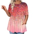 thumbnail image 2 of Short Sleeve Button-Up Blouse for Women, Plus Size Casual Pullover with Round Neck and Dual Front Pockets, Polyester Fabric, Spring Summer Wear, 2 of 7