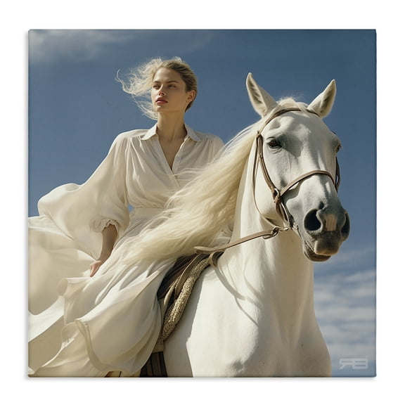 Stupell Industries Windswept Equestrian Girl People Painting Wrapped Canvas Art Print Wall Art, 17 x 17