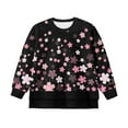 thumbnail image 4 of Xoenoiee Cherry Blossom Print Girls Drop Shoulder Crewneck Sweatshirt, Oversized Long Sleeve Pullover with Side Slit, Casual Loose Fit Y2K Top for Teens, Size 7-8 Years, 4 of 7