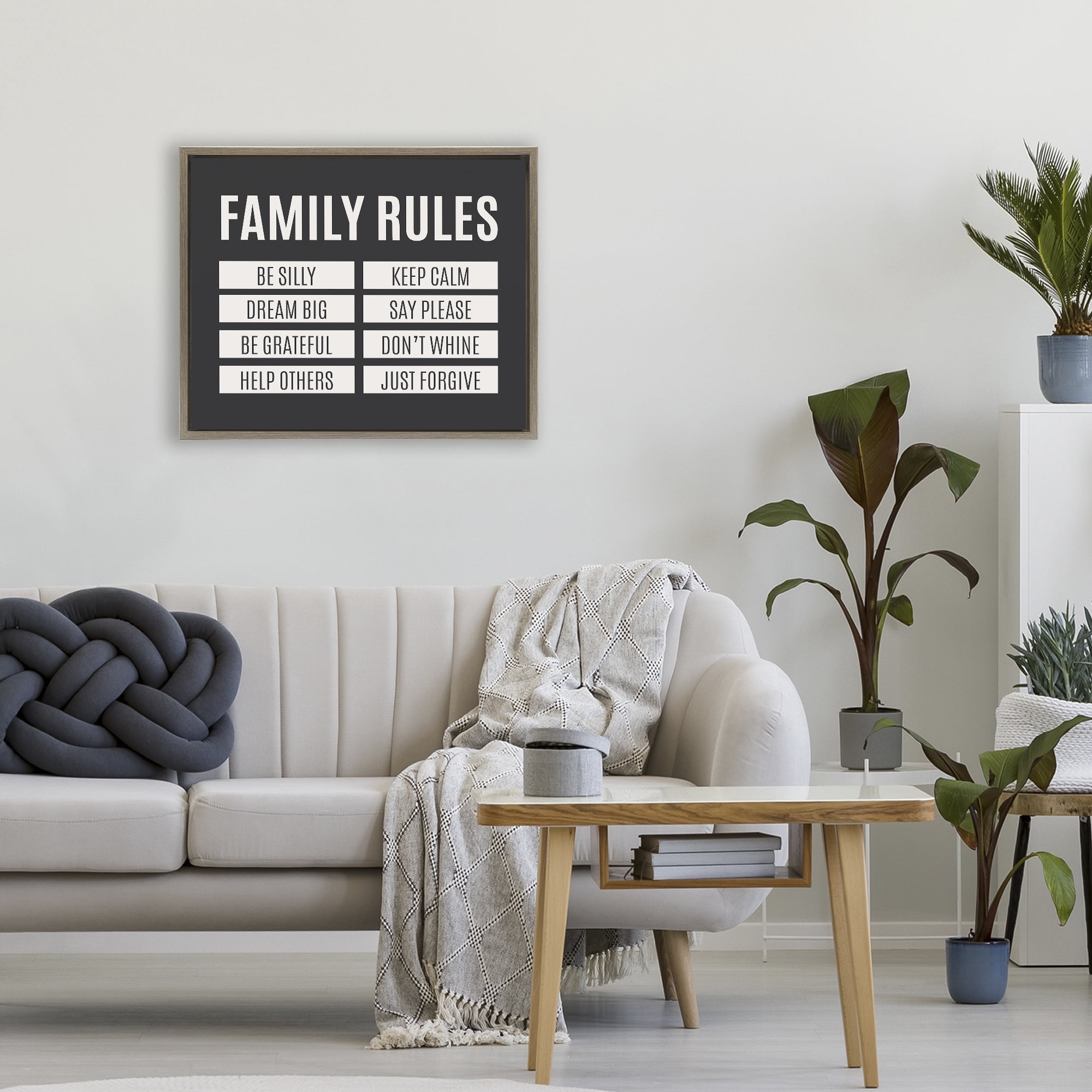 Stupell Industries Family Rules Simple Black Brown Framed Floater Canvas Wall Art, design by SD Graphics Studio