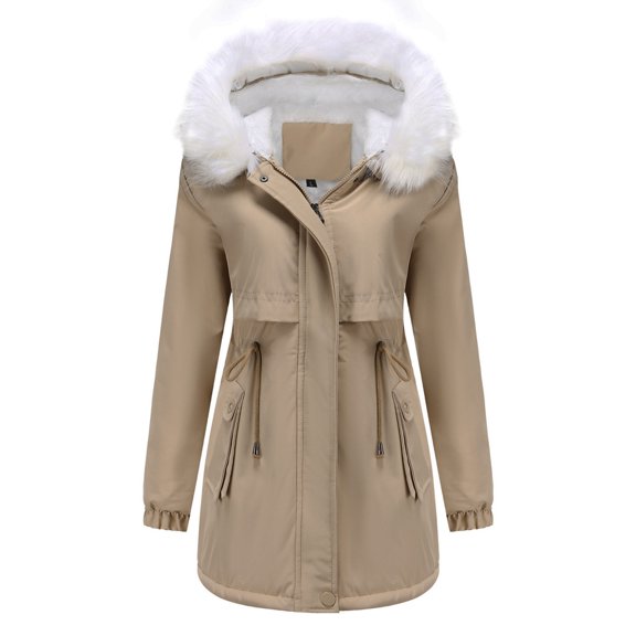 AOOCHASLIY Fall Clothes Womens Warm Long Coat Hoodies Collar Jacket Slim Winter Parkas Outwear