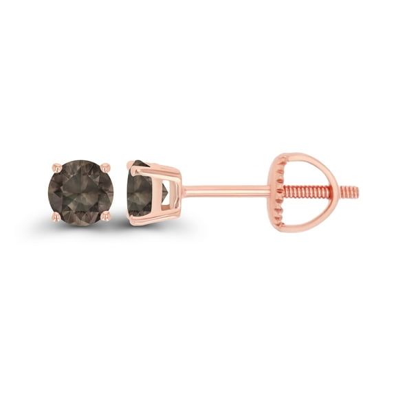 Decadence 14K Rose Gold Plated Sterling Silver 4mm Round Natural Smoky Quartz June Birthstone Screwback Stud Earrings