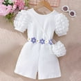 thumbnail image 2 of HNMKIU Girls Casual 2 Piece Set Ribbed Back Sleeveless Rompers with Sleeves Bag for Toddlers White,5-6 Years, 2 of 9