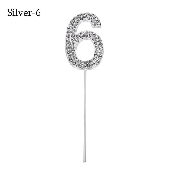 Number"0-9" Gold Happy Birthday Anniversary Diamond-studded Cake Topper Wedding Supplies Party Decoration Cupcake SILVER-6