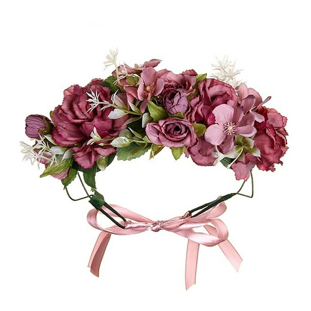 Diadema floral para niñas, tocado de corona, guirnalda para mujeres con cinta ajustable