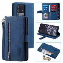 Dteck Case For Samsung S20 Ultra 5G (6.9 inch) PU Leather 9 Card Holder Flip Magnetic Wallet Purse Case with Zipper Coin Cash Pocket Fold Stand Cover, darkblue
