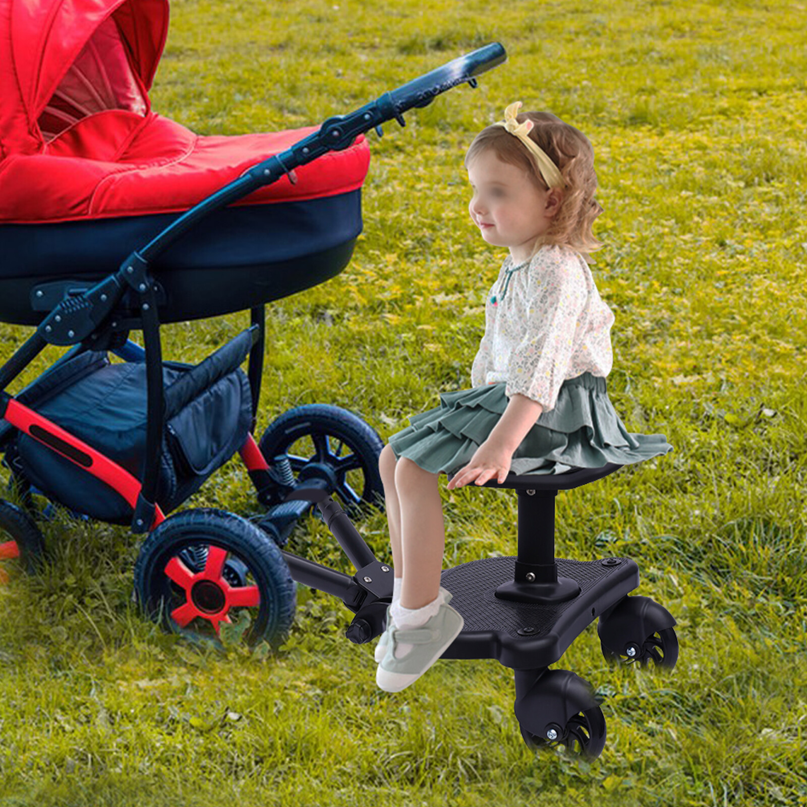 Universal 2 in 1 Stroller Ride Board w/ Detachable Seat, Stroller Glider board