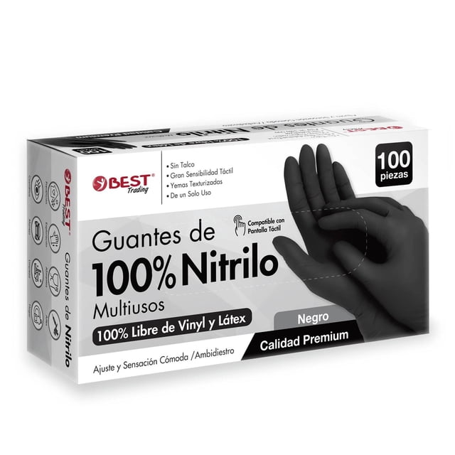 Guantes de Nitrilo Best Trading Negro con Tecnología Touchscreen Mediano