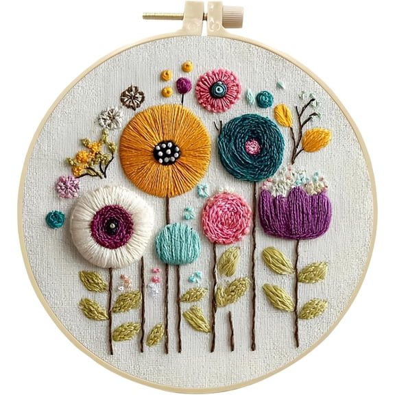 Embroidery Kit for Beginners Adults Starter Kit, Cross Stitch Kits,DIY Hand Embroidery Needlepoint Set with Hoop, Threads, Pre-Printed Fabric, Instructions