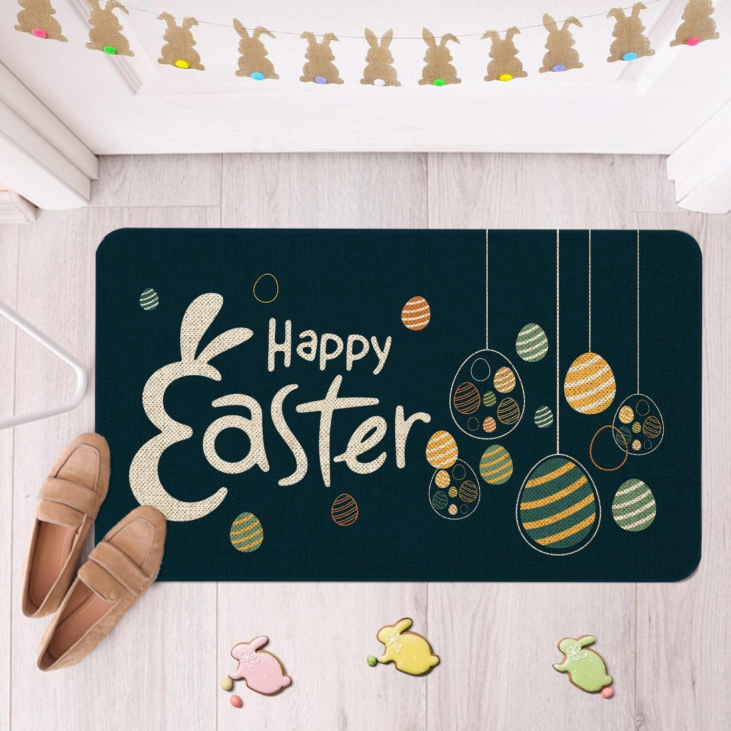 Easter Decor Door Mat - Easter Eggs Farmhouse Welcome Mats Indoor/Outdoor Doormat Non Slip Rubber Decorative Front Door Mats Indoor Rug 17" x 29"