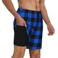 thumbnail image 3 of Goofa Buffalo Plaid Blue Black Printed Men's Swim Trunks Board Shorts Quick Dry Mens Swimming Trunks with Compression Liner,Breathable Fit Hawaii Beach Shorts-, 3 of 9