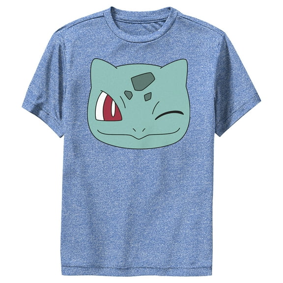 Boy's Pokemon Bulbasaur Wink Face Performance Graphic Tee Royal Blue Heather Small