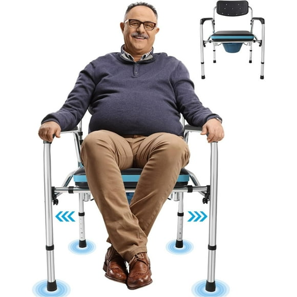 GJPF Bedside Commode Extra Wide Seat, Heavy Duty Toilet Seat Riser, 3 in 1 Width and Height Adjustable Commode Chair, Portable Toilet for Adults, Shower Potty Chair for Elderly Disabled Seniors