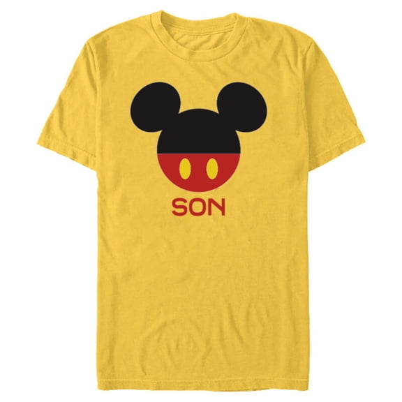 Disney Mickey Mouse Red Shorts Icon Son Family- Short Sleeve Blended T-Shirt for Adults - Customized-Yellow
