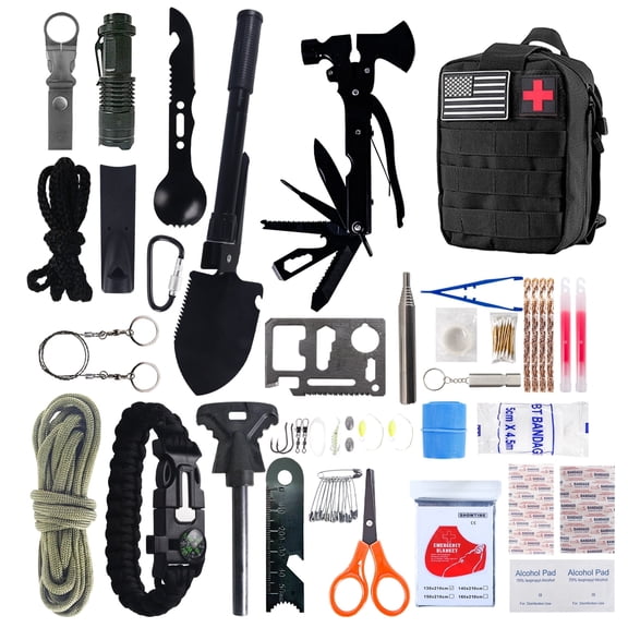 Emergency Survival Kit and First Aid Kit,Professional Survival Gear and Supplies Equipment with Molle Pouch, Gift for Christmas Men Dad Husband Camping Hiking Hunting Outdoor Adventure